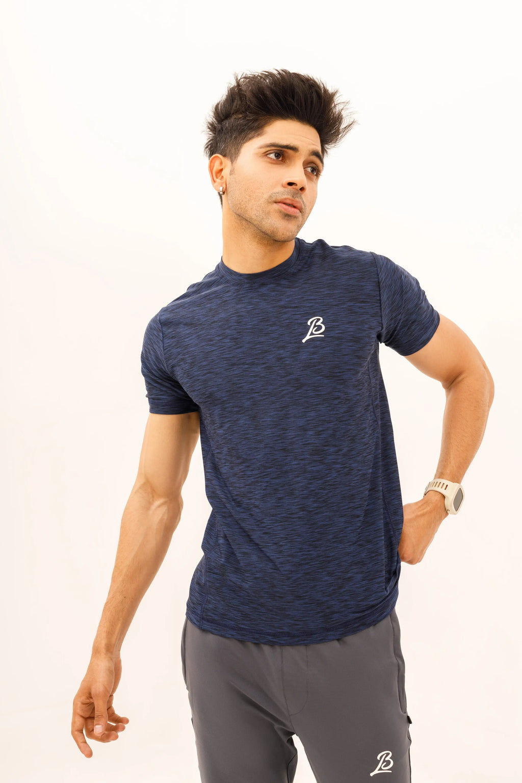 LB- Stretchable Textured Navy Blue T-Shirt LookBuy247
