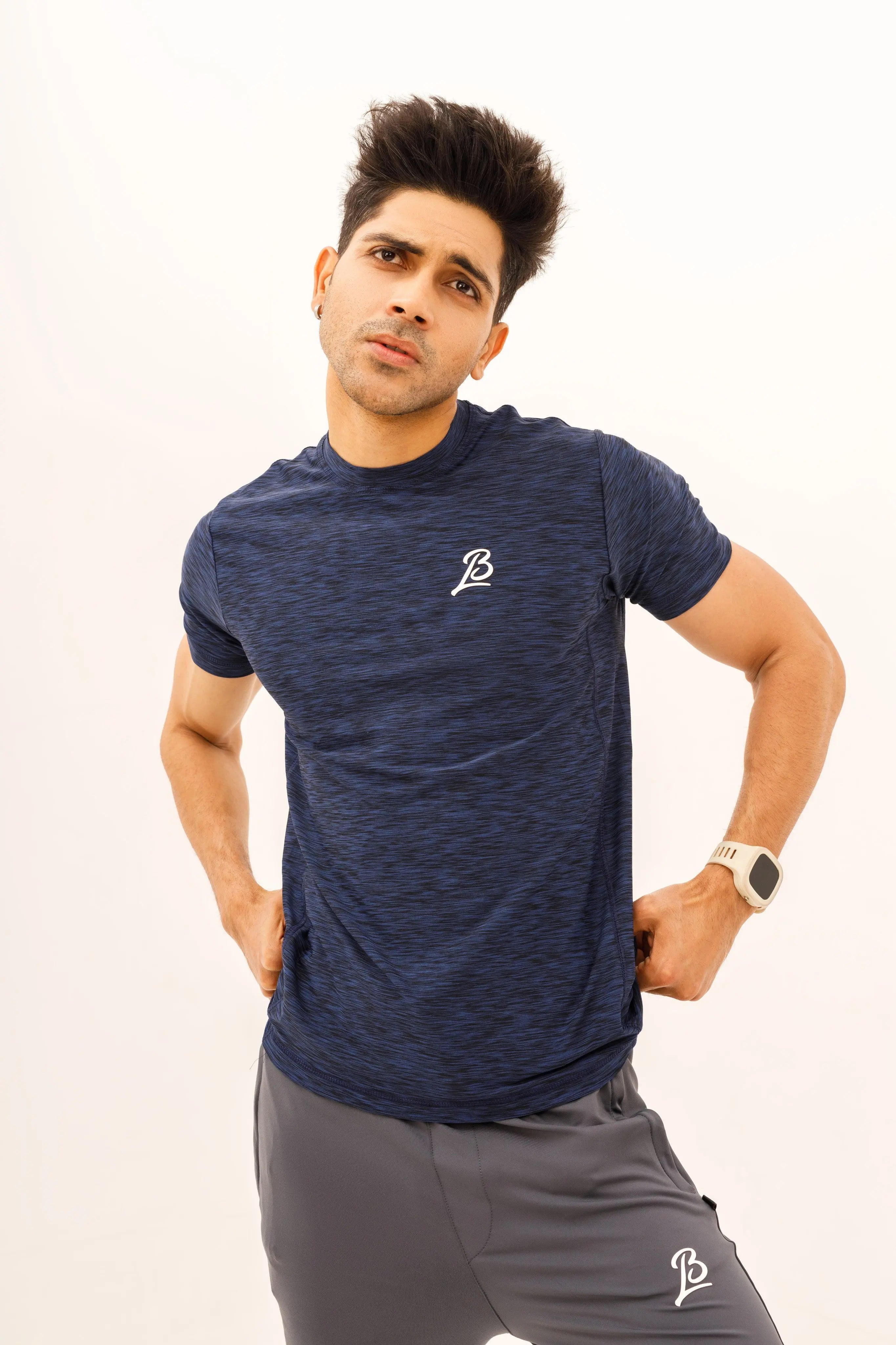 LB- Stretchable Textured Navy Blue T-Shirt LookBuy247
