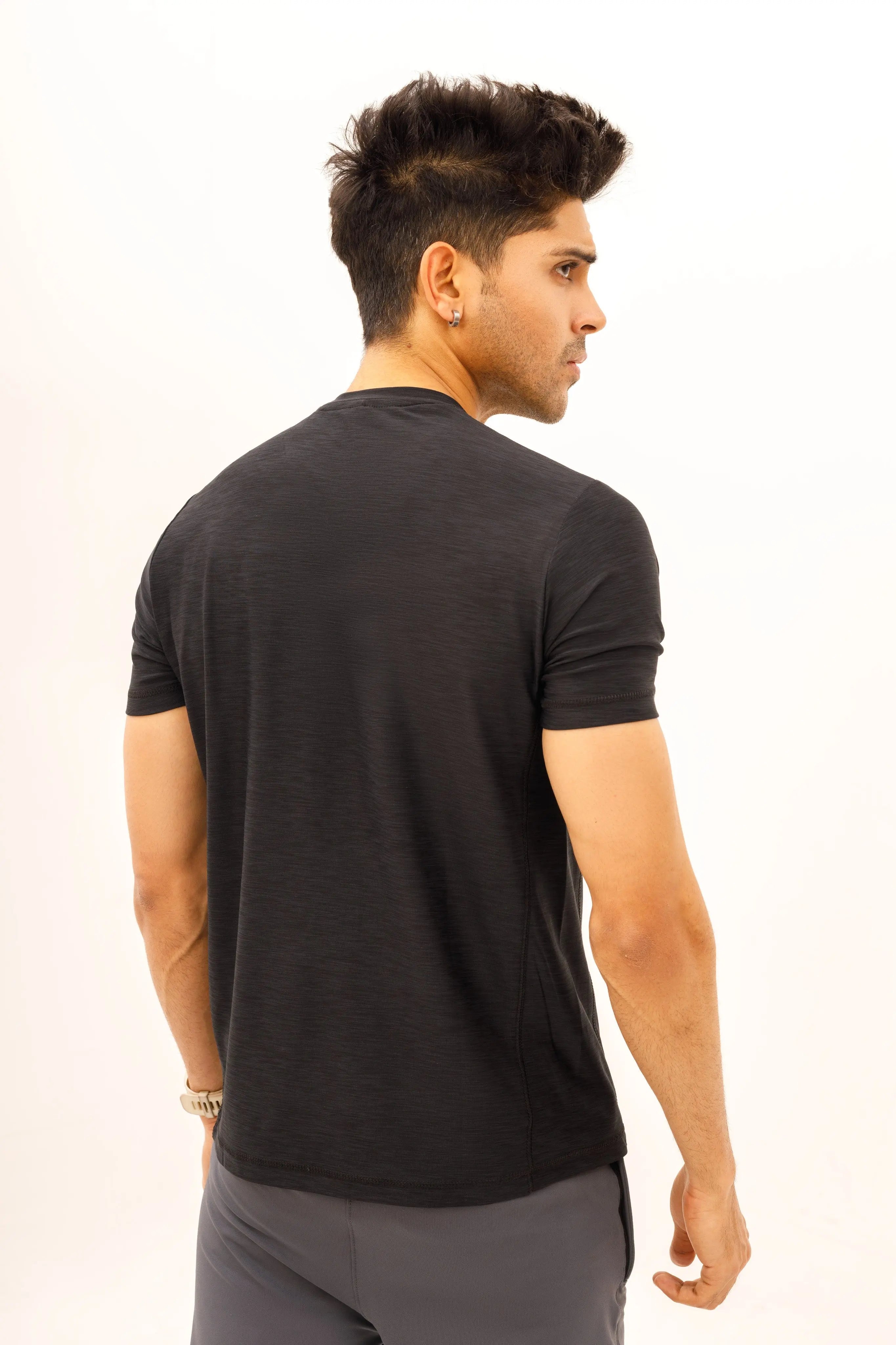 LB. Black Textured Stretchable T-Shirt LookBuy247