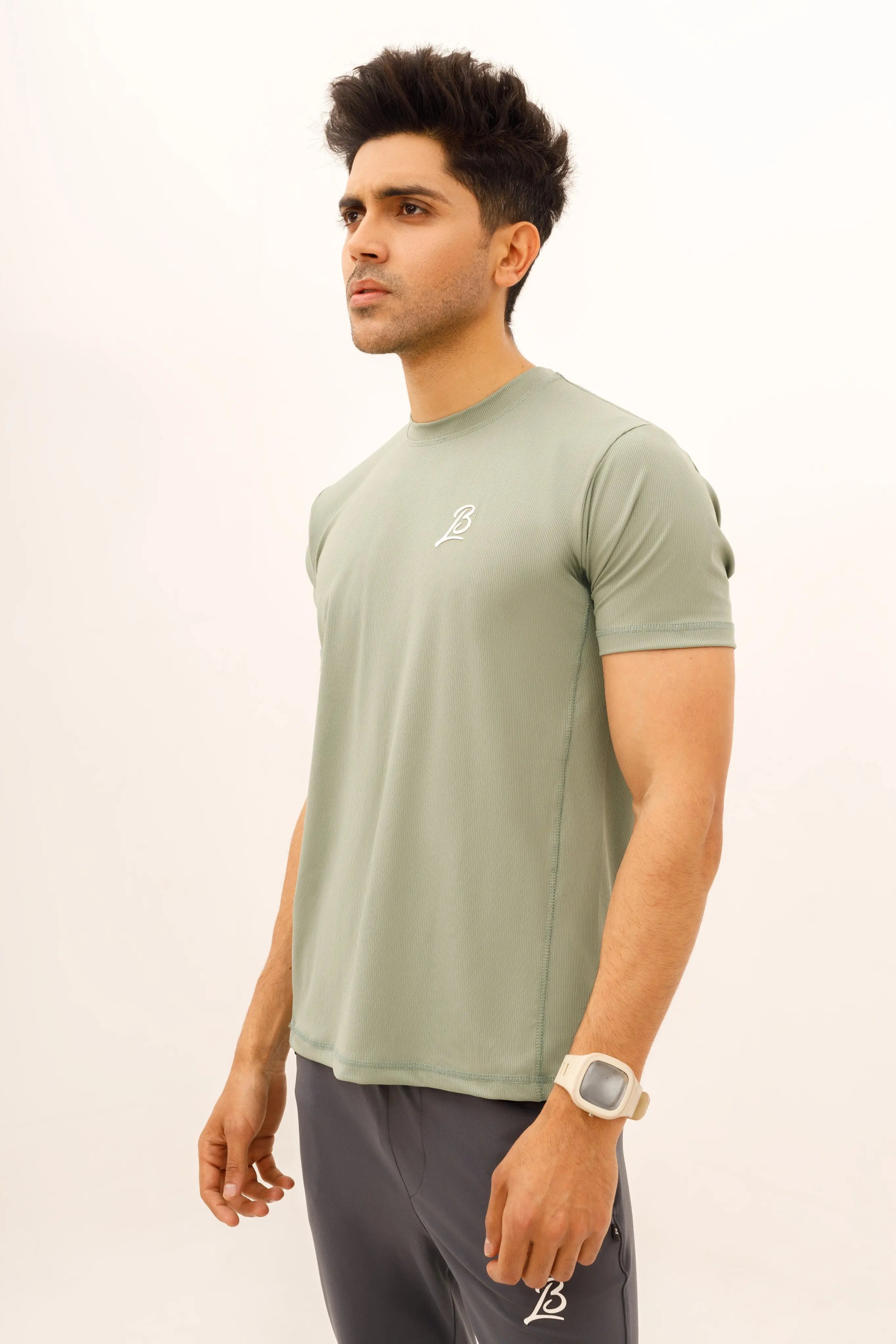 LB. Sea Green Lining Stretchable Fabric T-Shirt LookBuy247