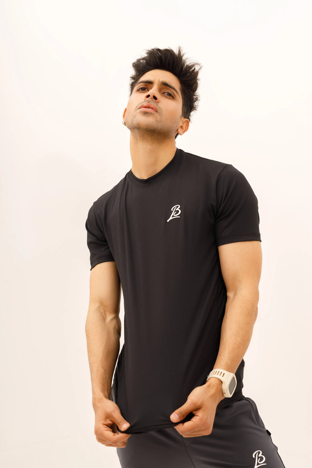 LB. Black Lining Stretchable Fabric T-Shirt LookBuy247