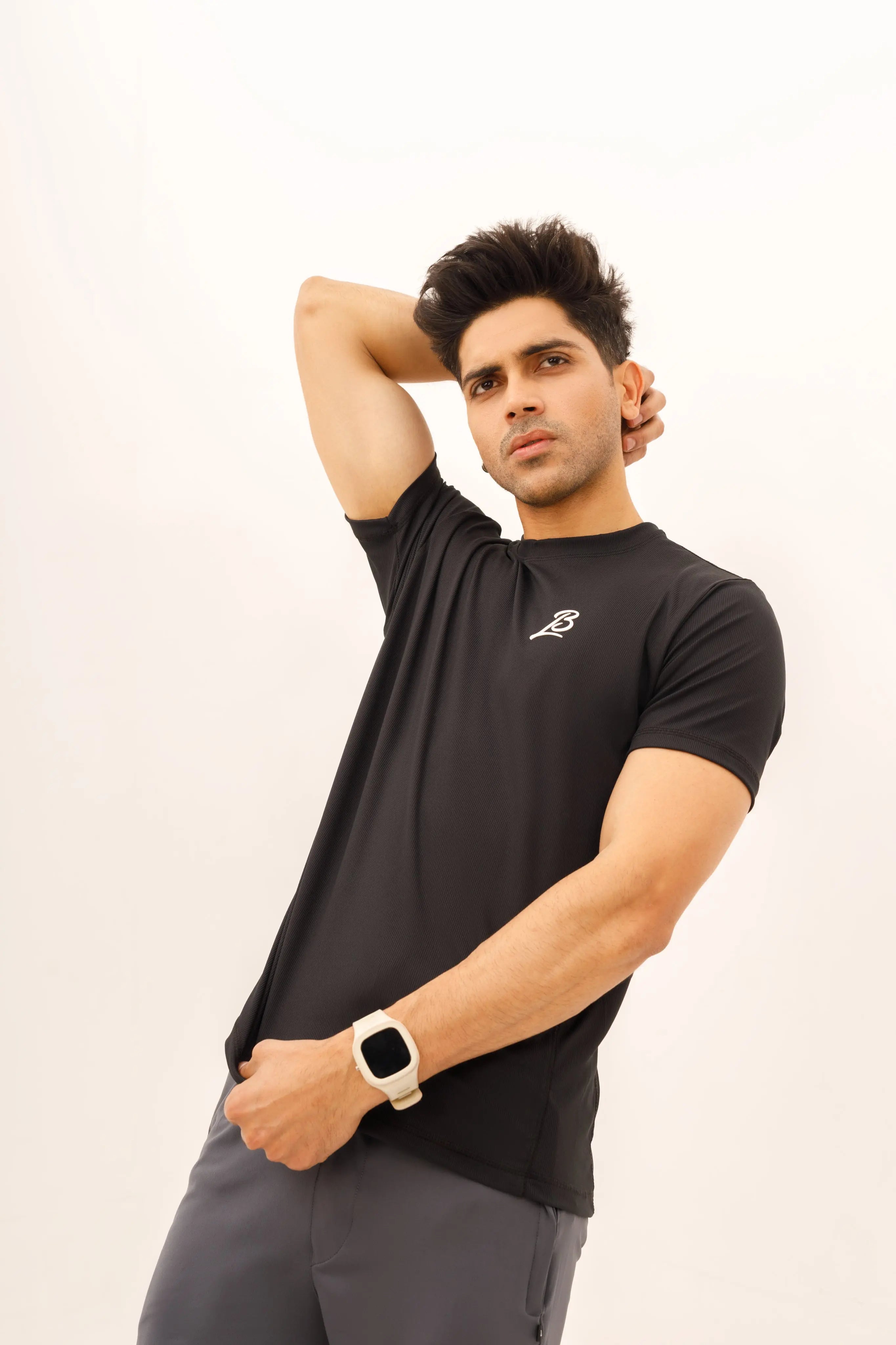 LB. Black Lining Stretchable Fabric T-Shirt LookBuy247