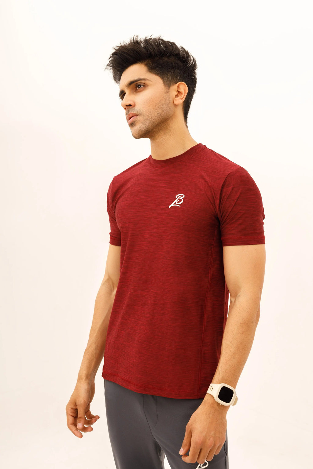 LB-Maroon Stretchable Textured Fabric T-Shirt LookBuy247