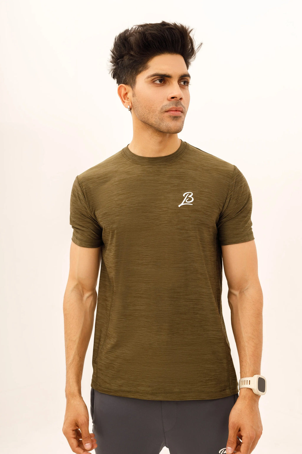 LB-Dark Comando Green Stretchable Textured Fabric T-Shirt LookBuy247