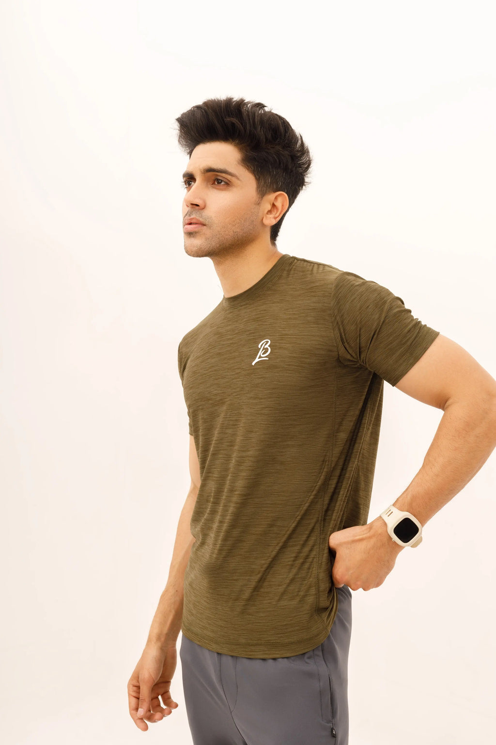 LB-Dark Comando Green Stretchable Textured Fabric T-Shirt LookBuy247
