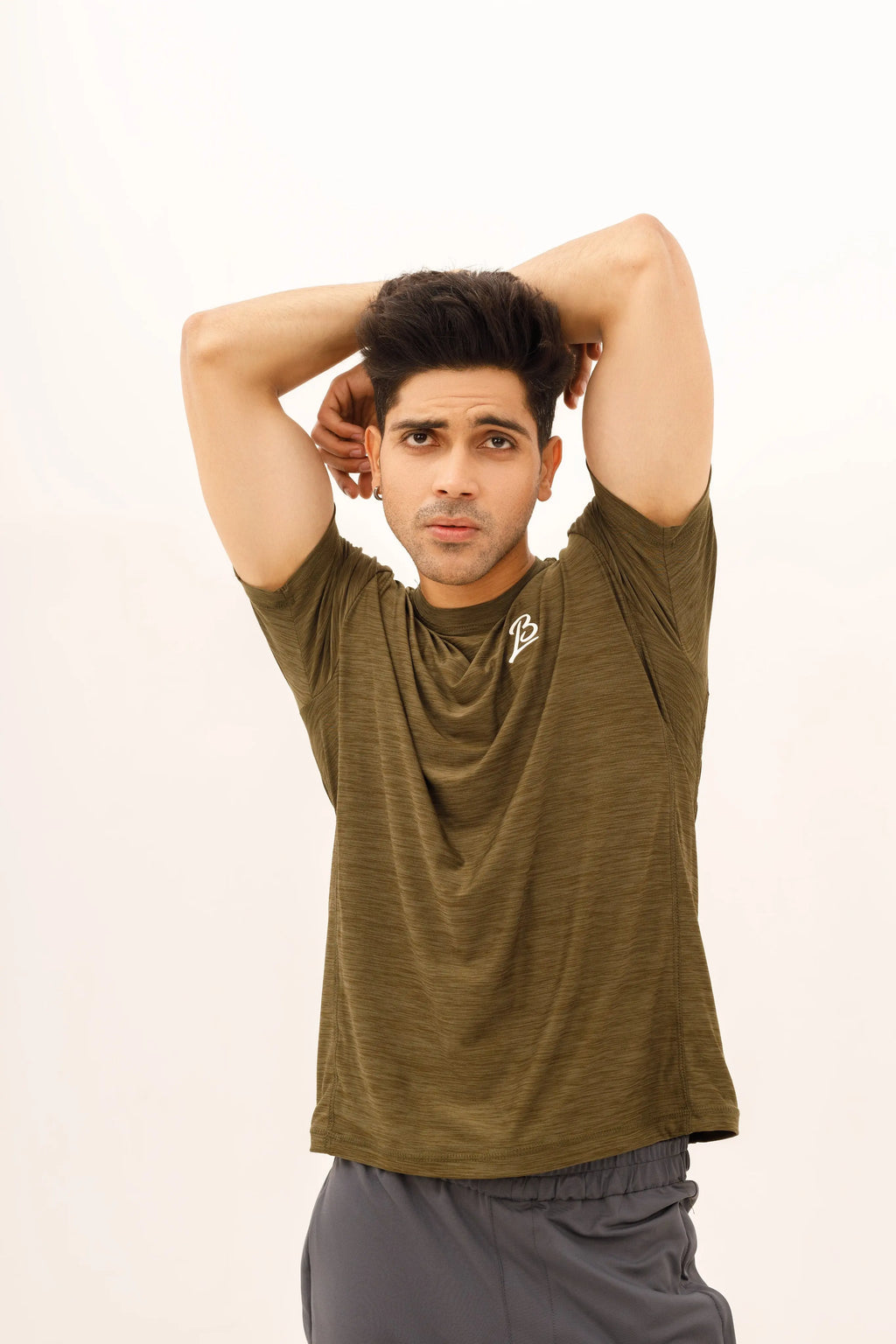 LB-Dark Comando Green Stretchable Textured Fabric T-Shirt LookBuy247