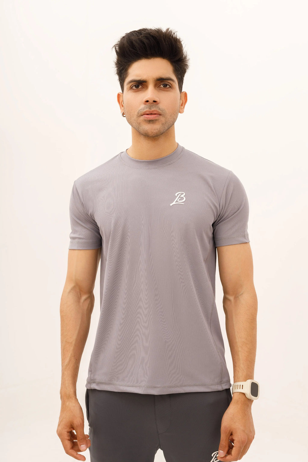 LB-Gray Lining Stretchable Fabric T-Shirt LookBuy247