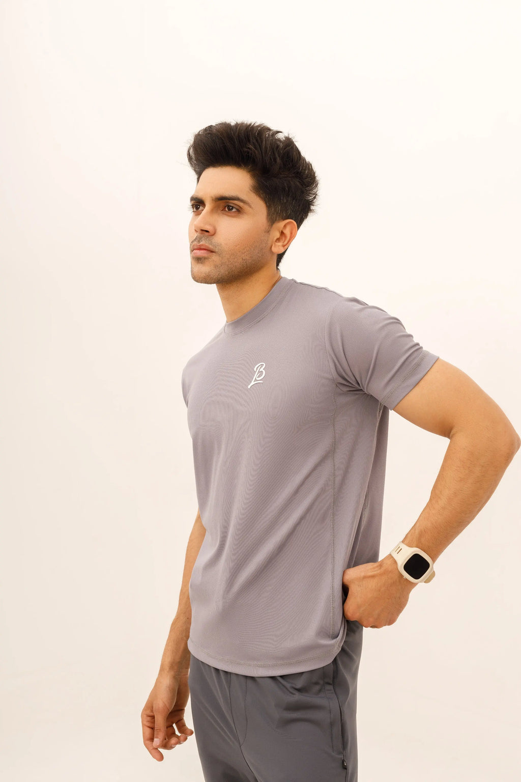 LB-Gray Lining Stretchable Fabric T-Shirt LookBuy247