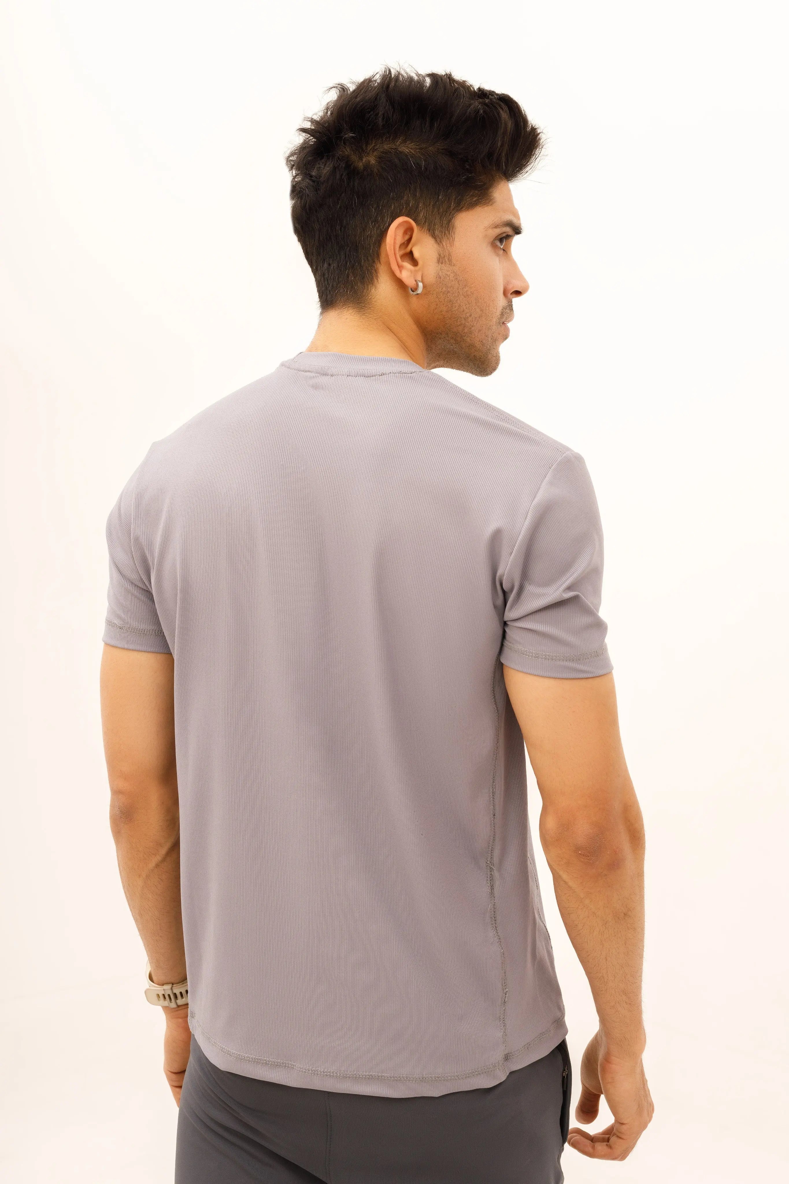 LB-Gray Lining Stretchable Fabric T-Shirt LookBuy247