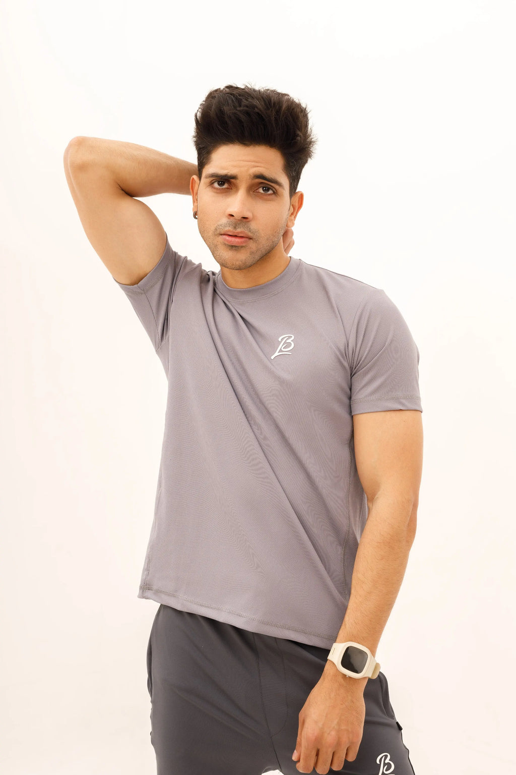 LB-Gray Lining Stretchable Fabric T-Shirt LookBuy247