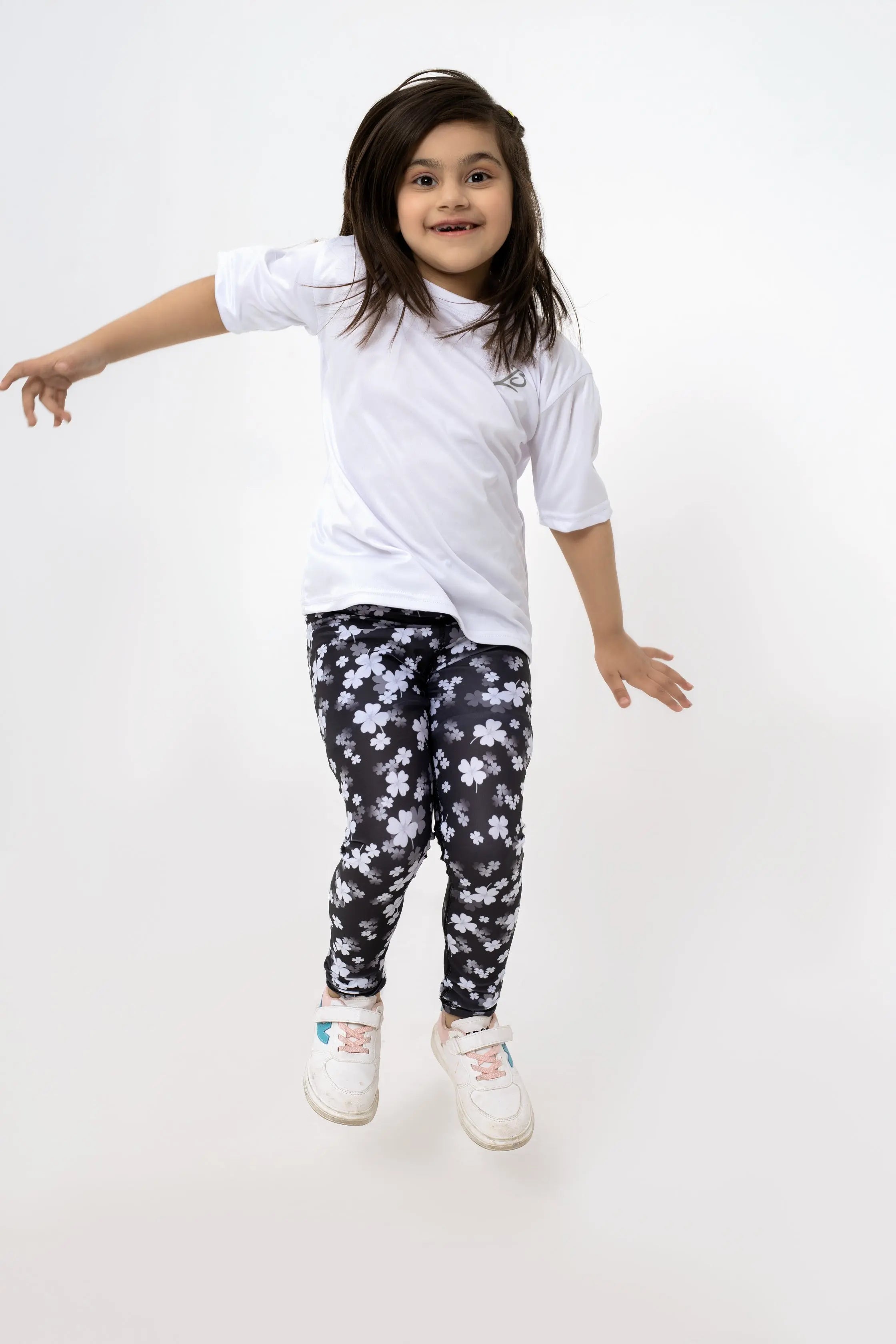 LB-Black & White Floral Toddler Leggings LookBuy247