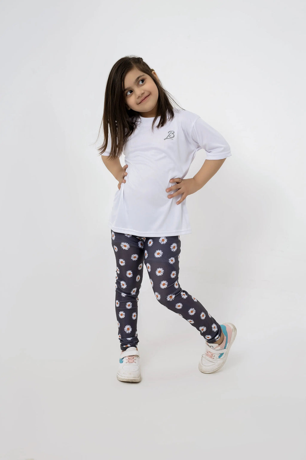 LB-Black Leggings with White Floral Design LookBuy247