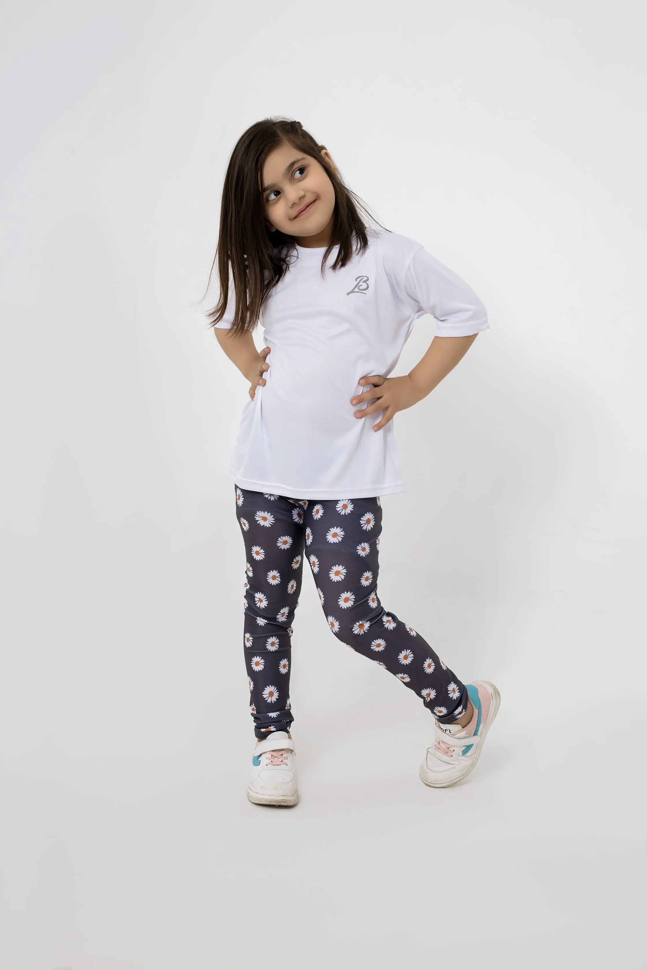 LB-Black Leggings with White Floral Design LookBuy247