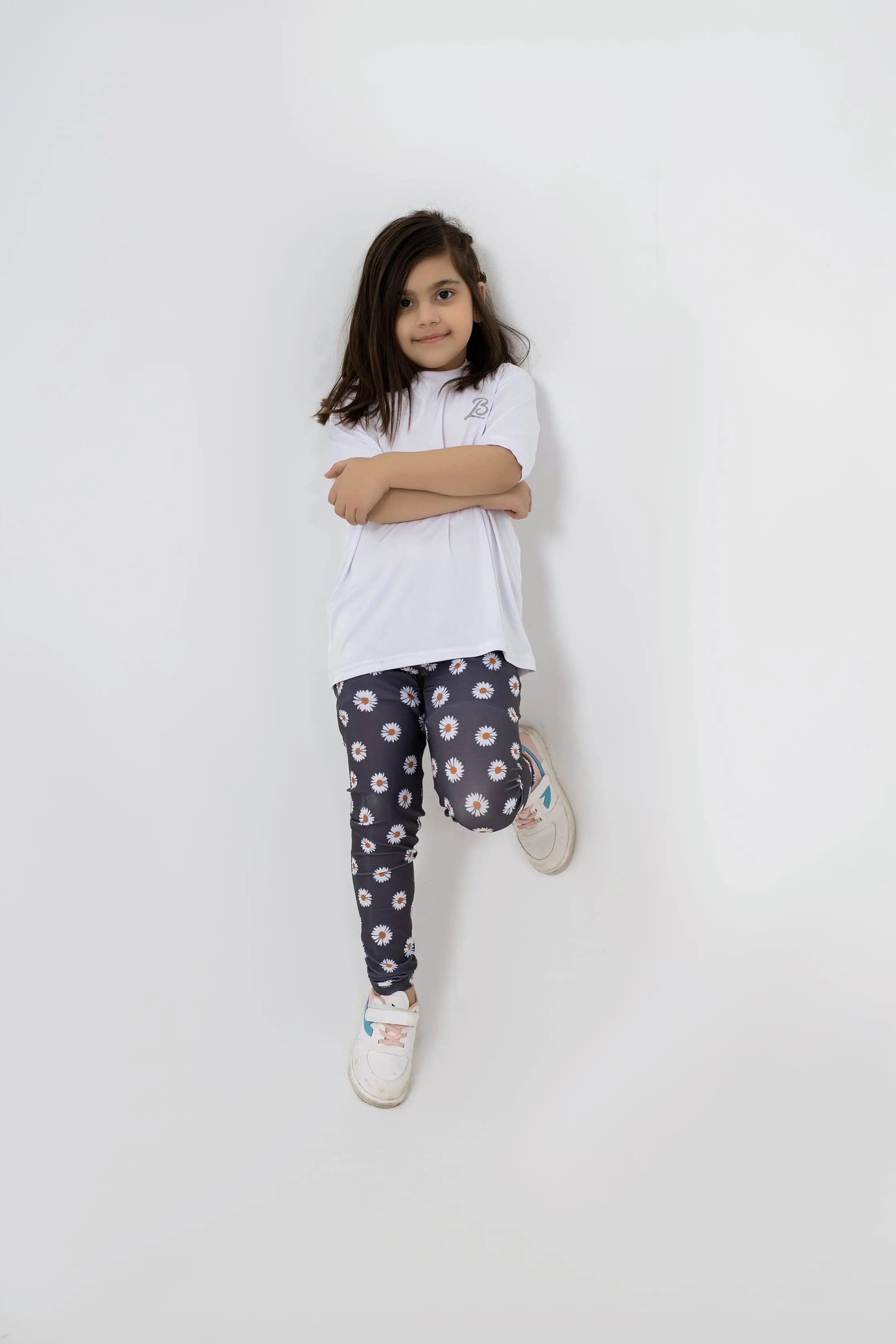 LB-Black Leggings with White Floral Design LookBuy247