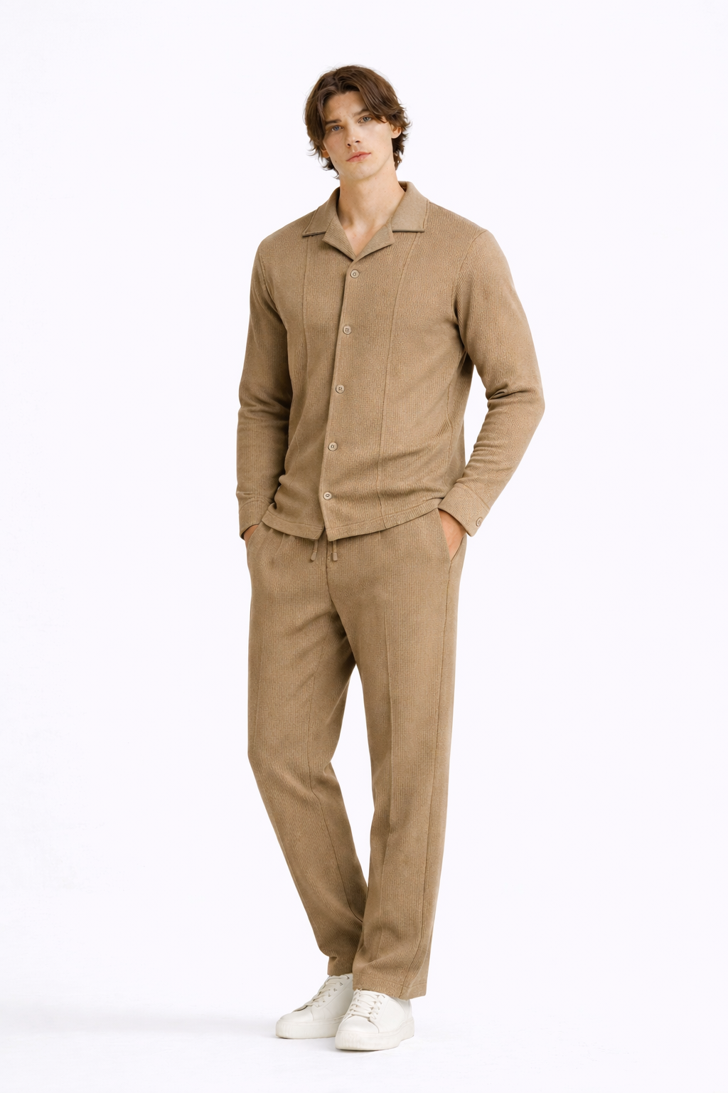 Warm Tan Tailored Button-Up Shirt