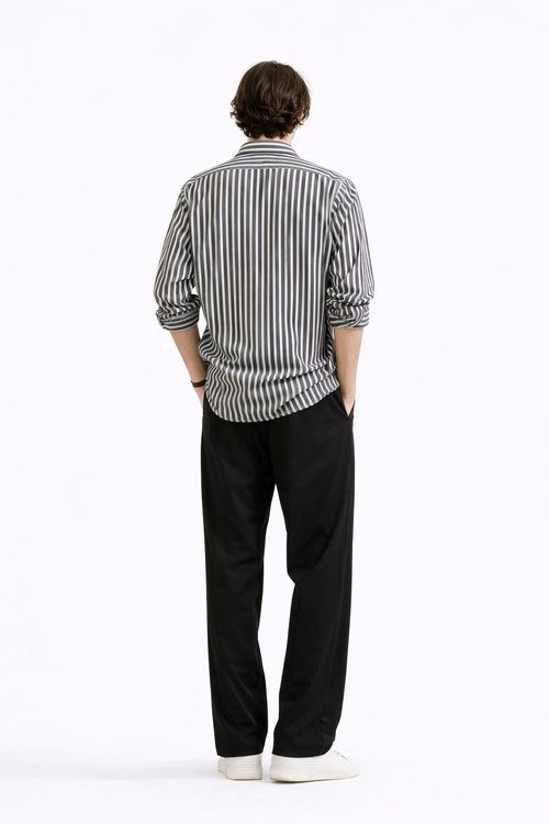 Charcoal Grey and White Striped Button-Up Shirt