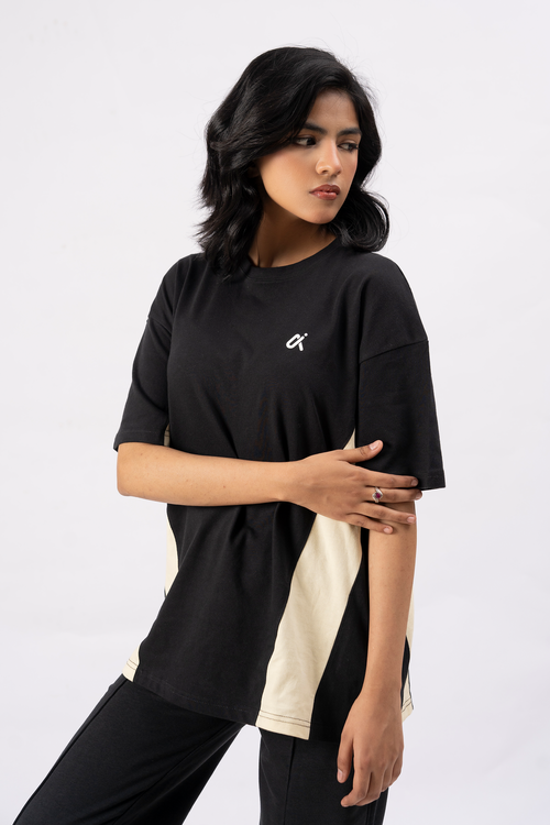 Contour Panel Tee – Black & Sand S4