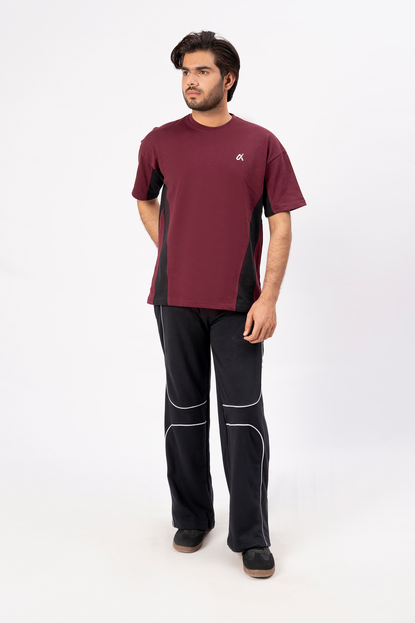 Contrast Panel Performance T-Shirt – Maroon & Black