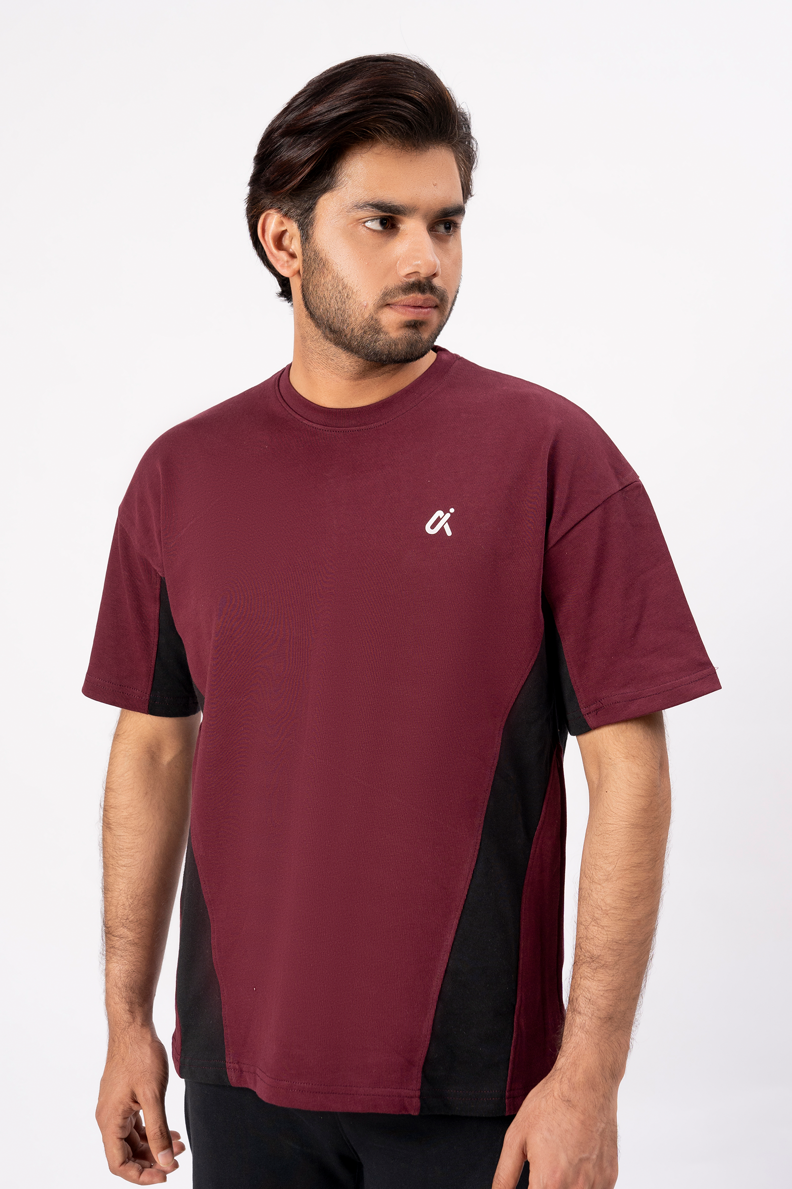 Contrast Panel Performance T-Shirt – Maroon & Black