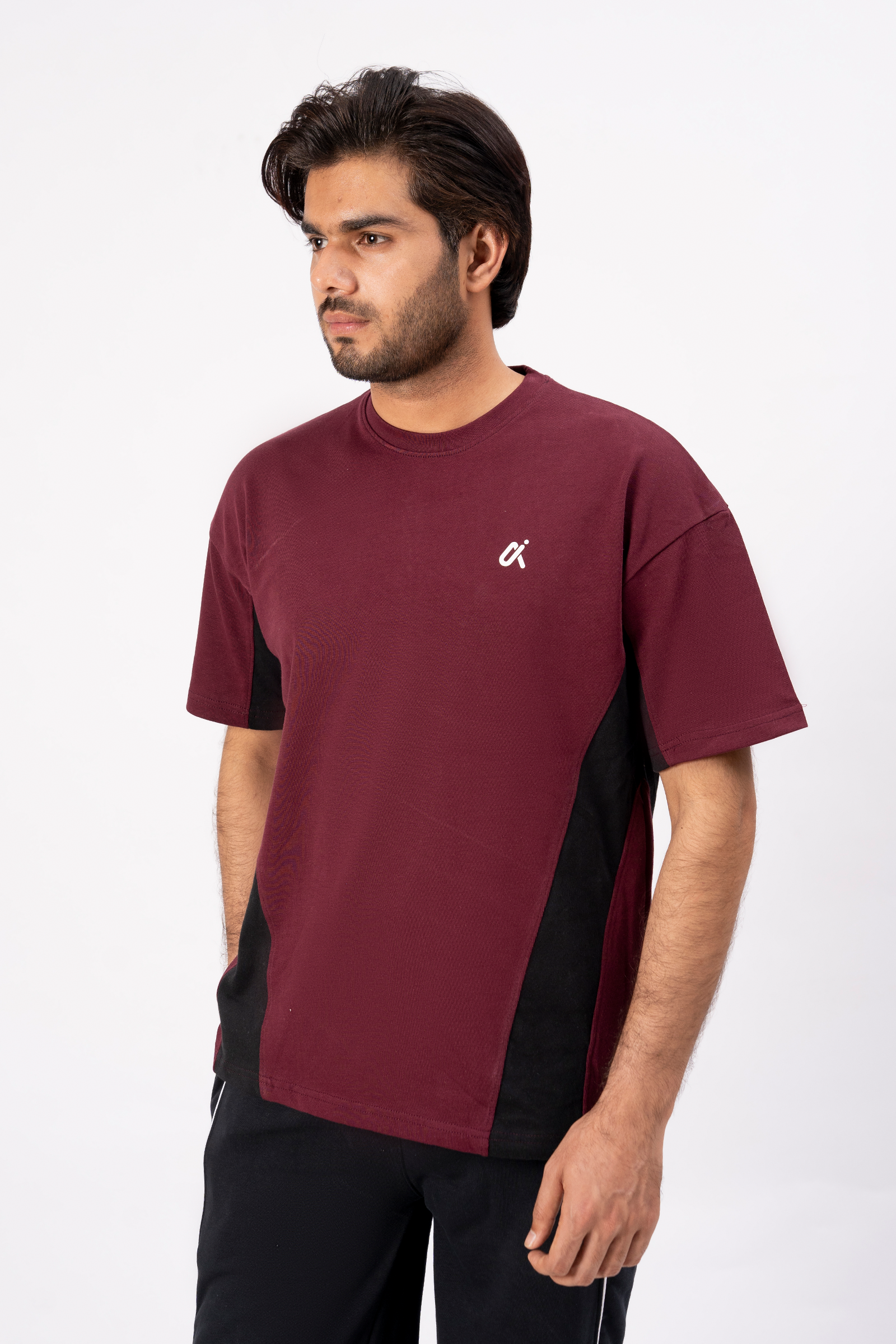 Contrast Panel Performance T-Shirt – Maroon & Black