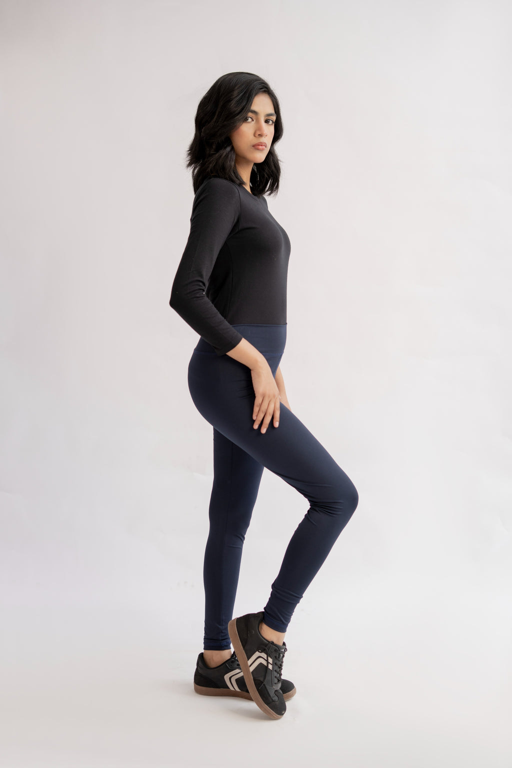 Pack of 2 Premium Slim Fit Tights + Free T-Shirt (Navy Blue & Black) E5
