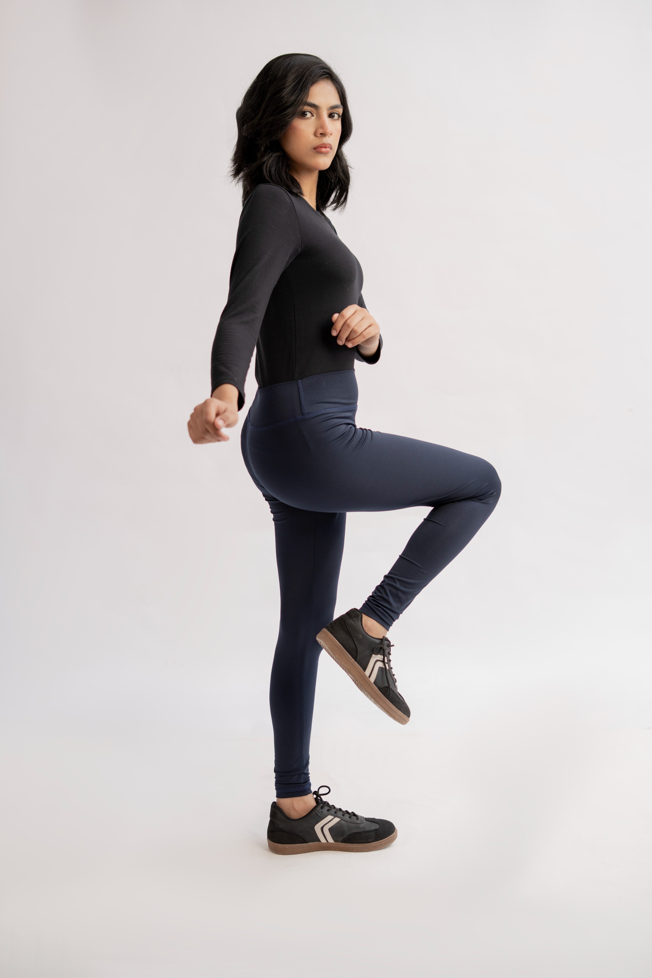 Pack of 3 Premium Slim Fit Tights + Free T-Shirt (Navy Blue, Black, Olive Green) E7