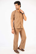 Waffle Coffee Brown Half-Sleeve Safari Suit for Men B5