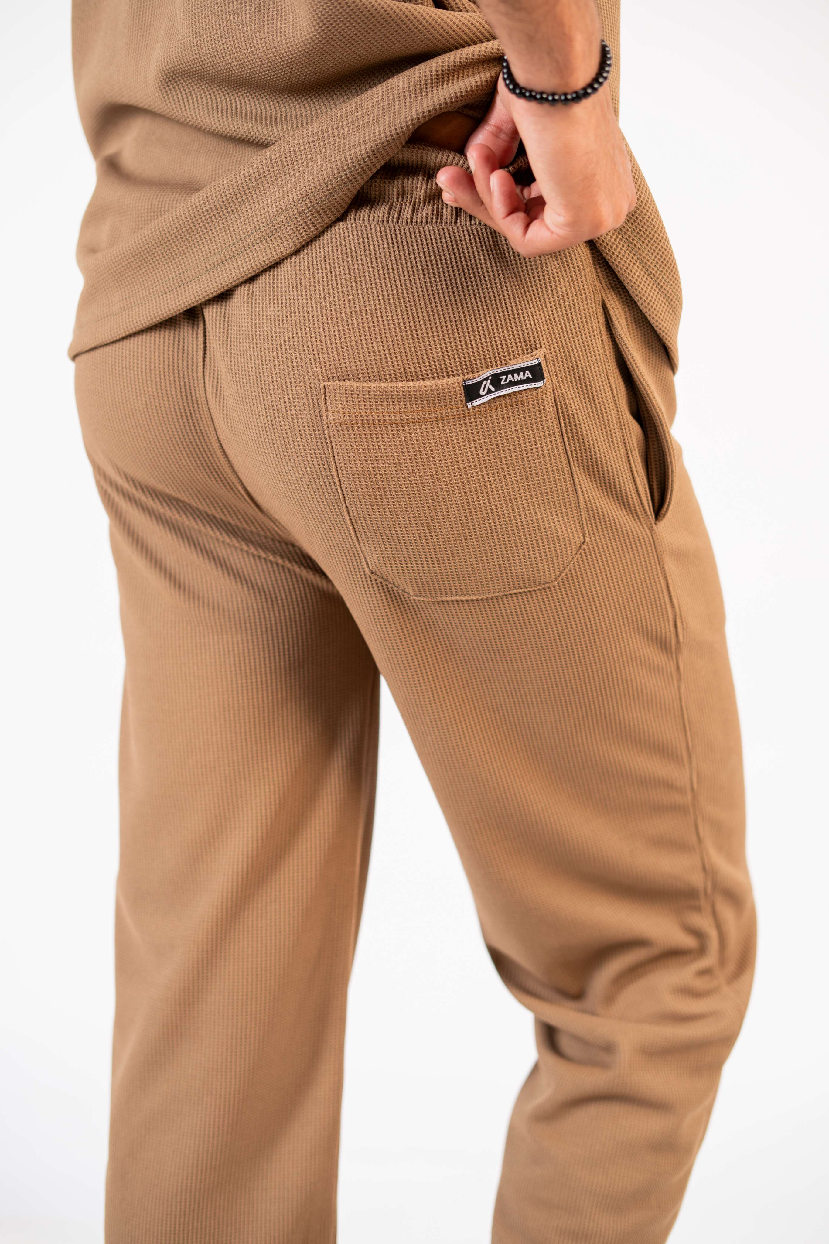 Waffle Coffee Brown Relaxed Fit Trouser - D11