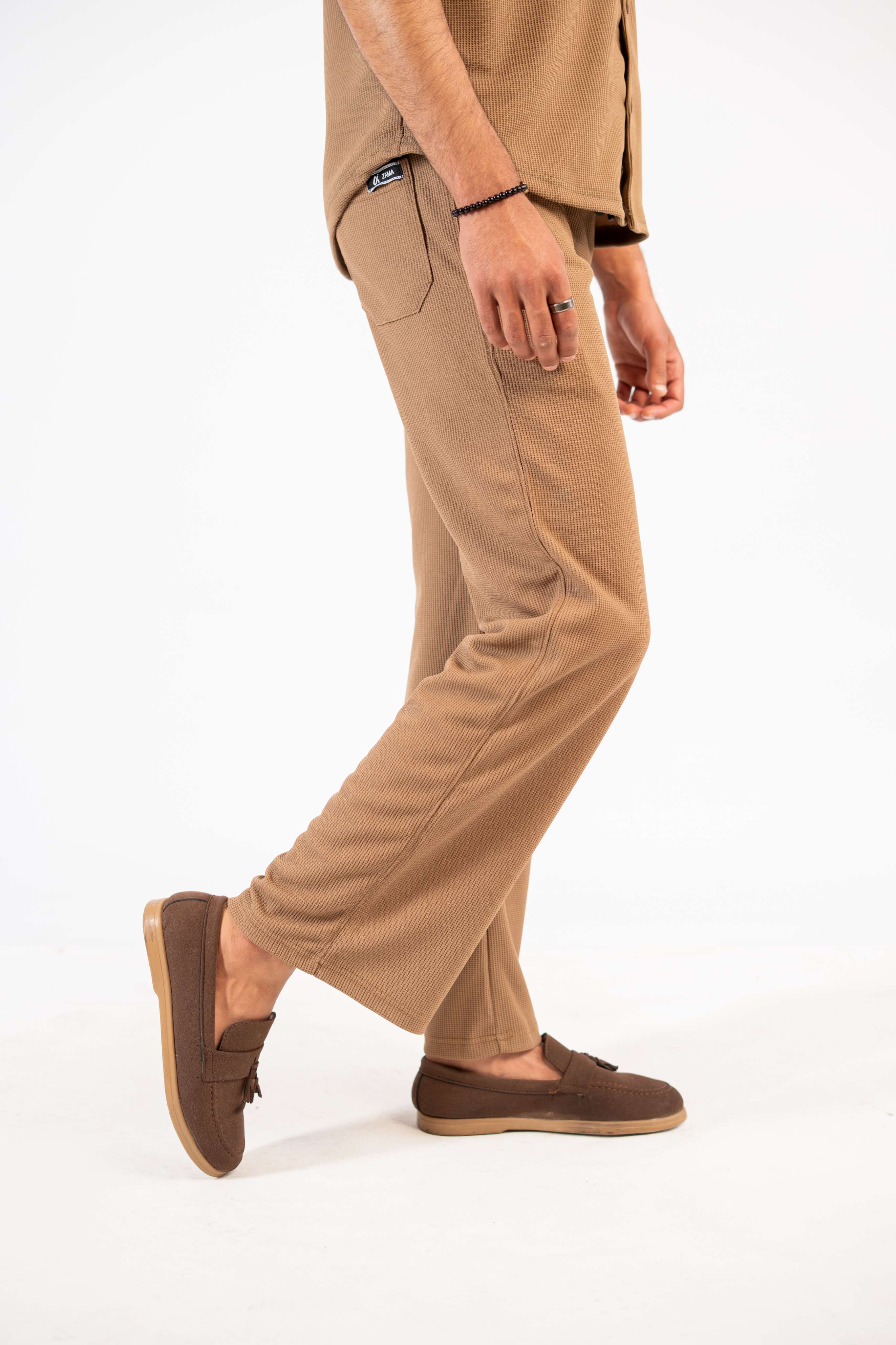 Waffle Coffee Brown Relaxed Fit Trouser - D11