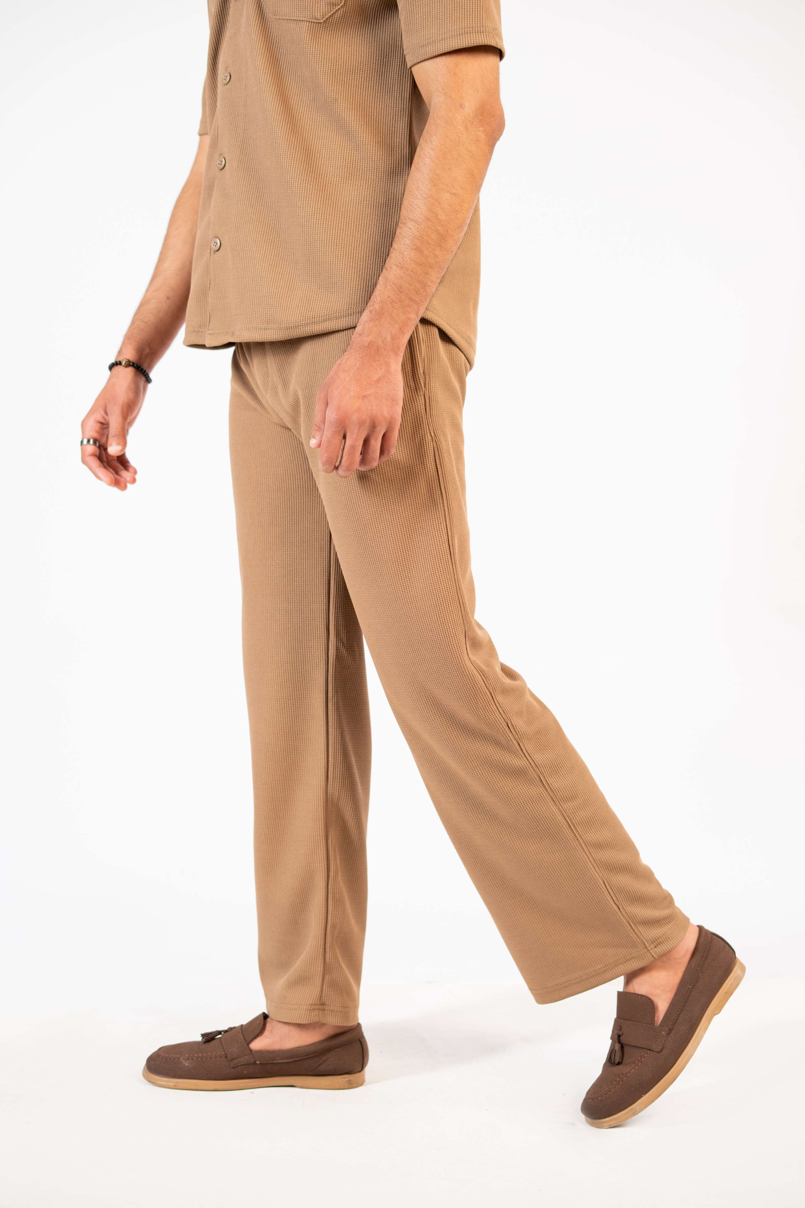 Waffle Coffee Brown Relaxed Fit Trouser - D11