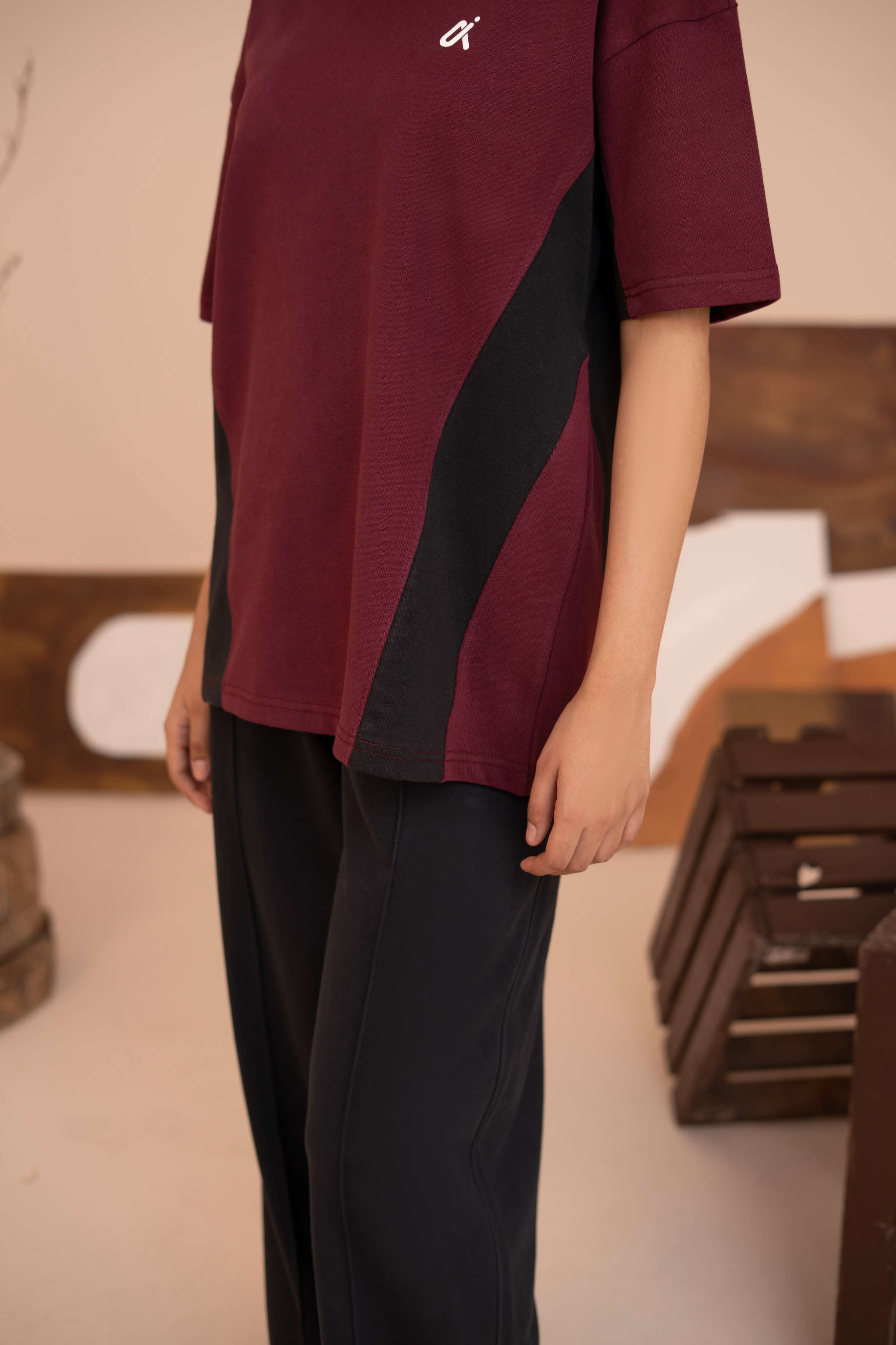 Contour Panel Tee – Maroon & Black S2