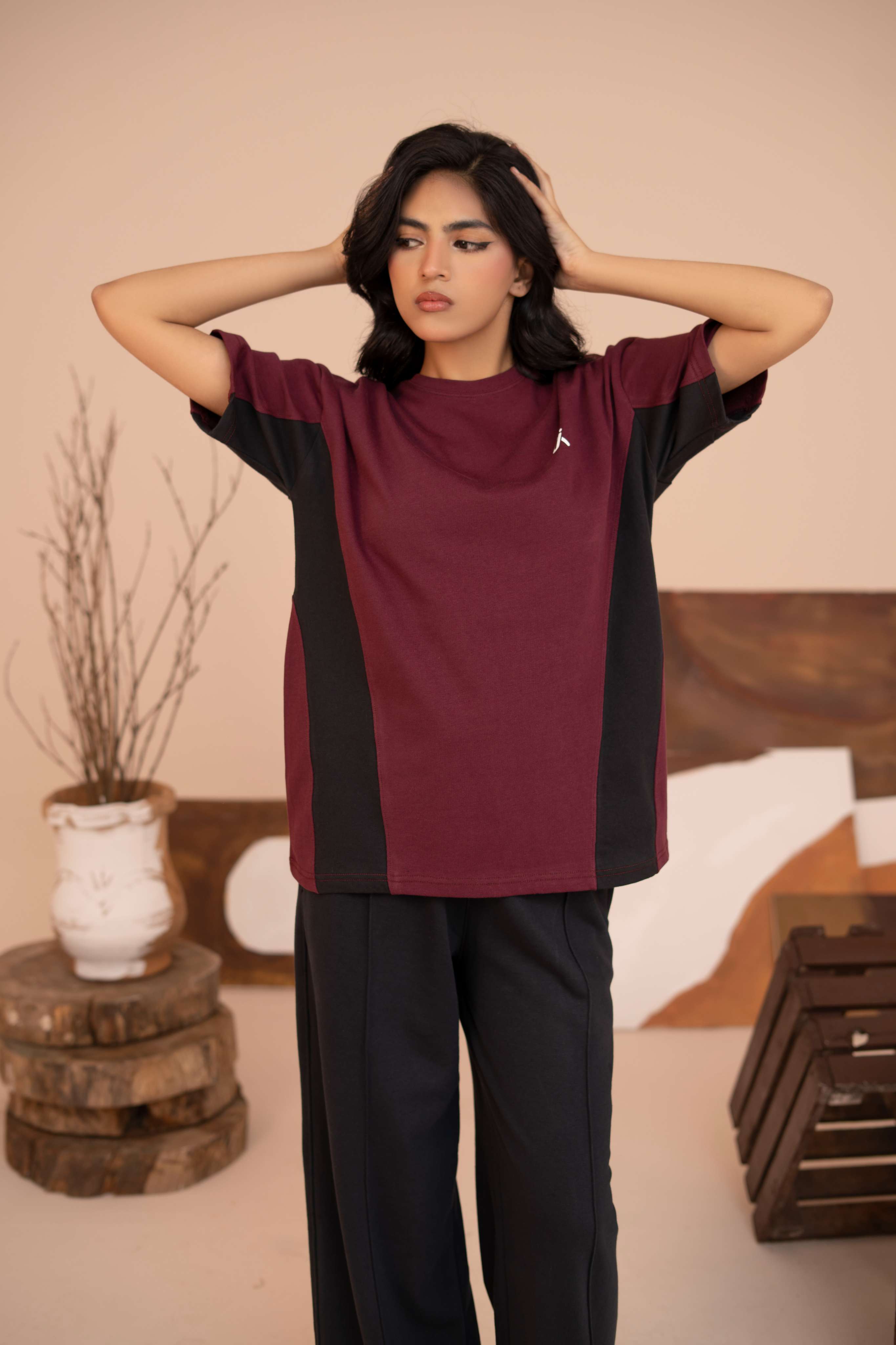 Contour Panel Tee – Maroon & Black S2