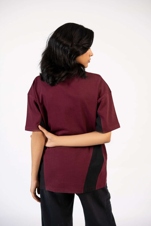 Contour Panel Tee – Maroon & Black S2