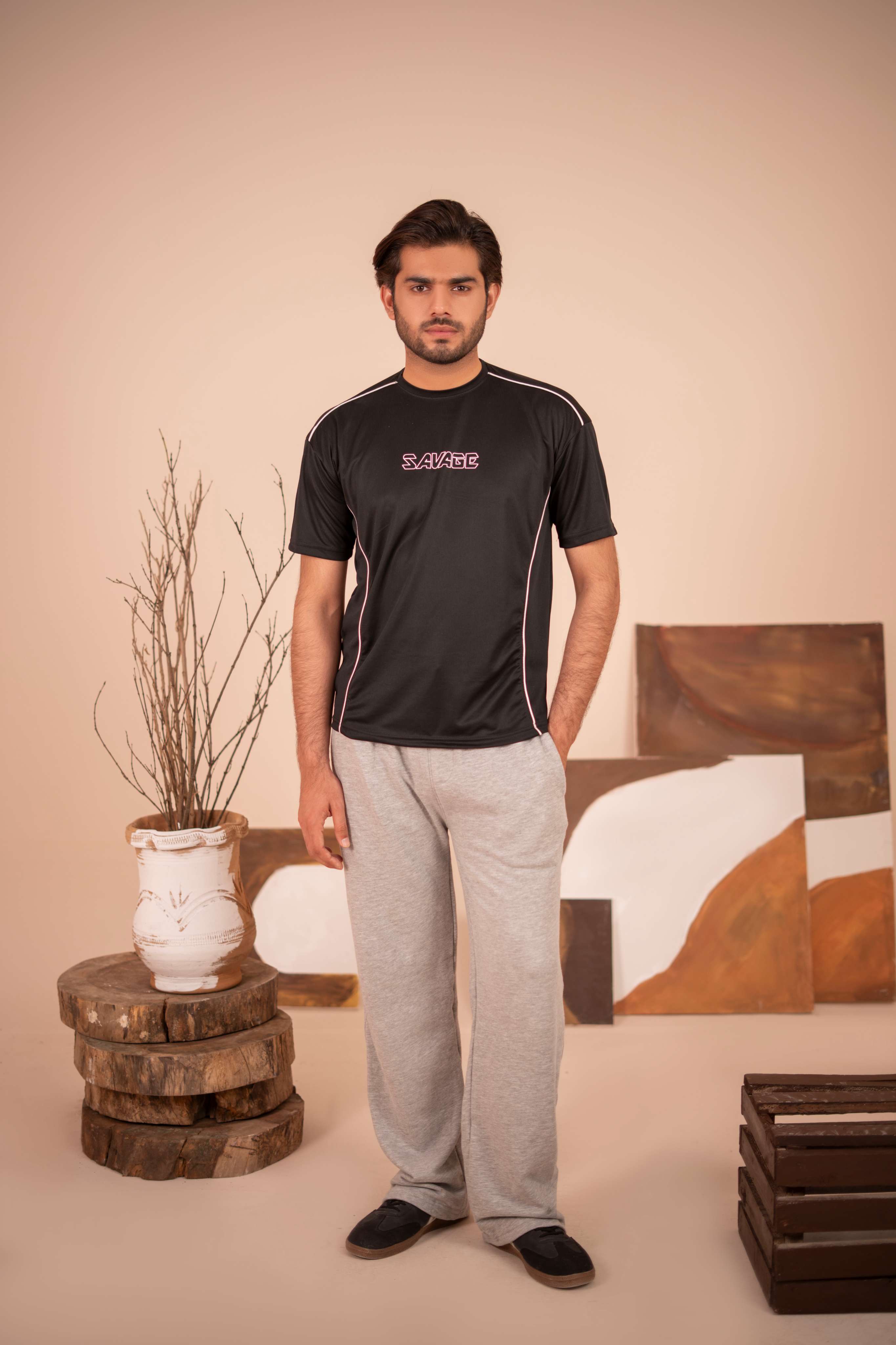 Savage Performance Mesh T-Shirt – Black with White Accents T6