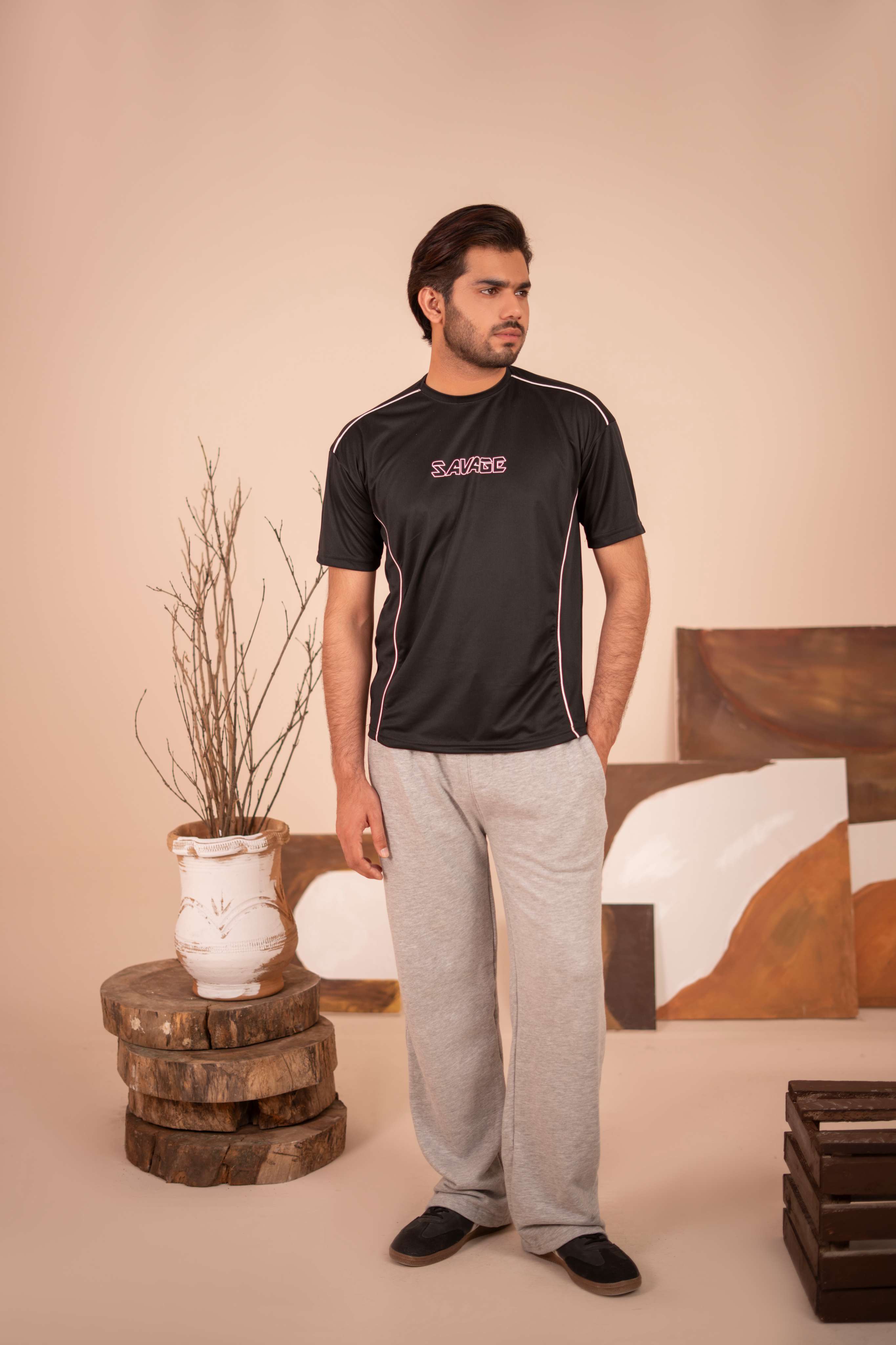 Savage Performance Mesh T-Shirt – Black with White Accents T6