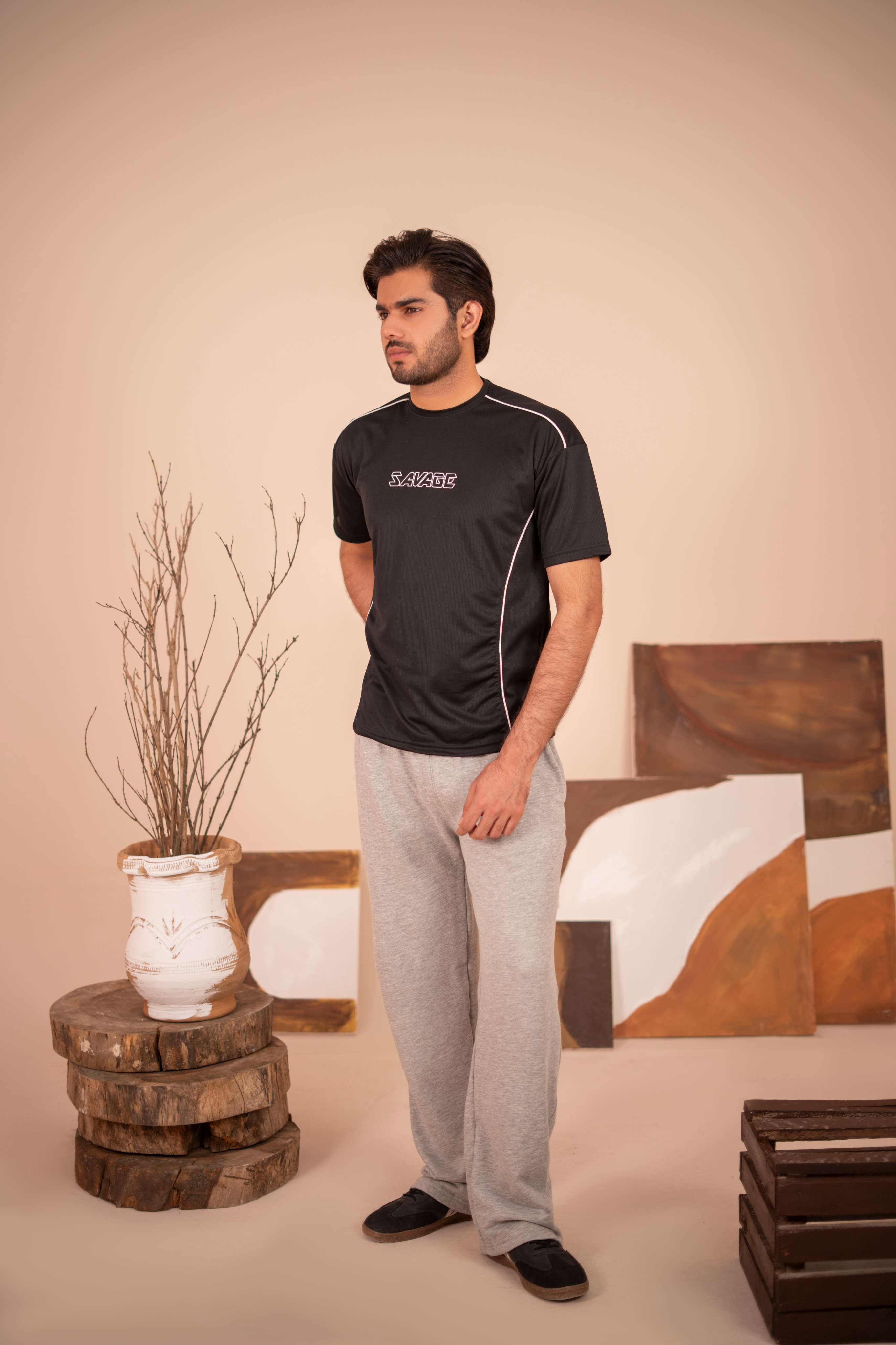 Savage Performance Mesh T-Shirt – Black with White Accents T6