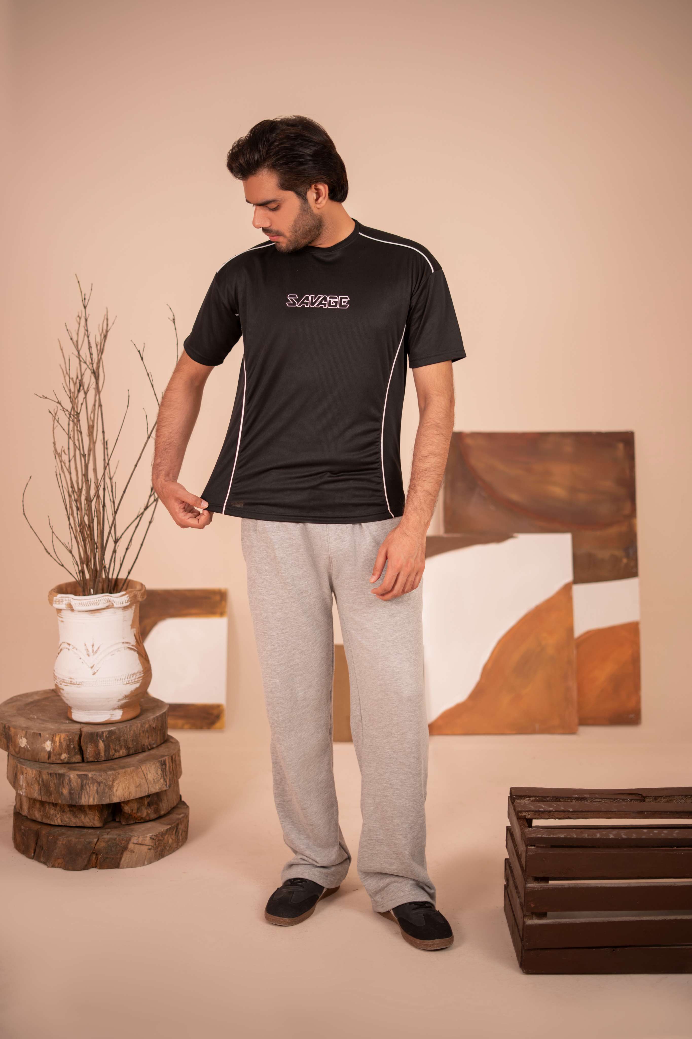 Savage Performance Mesh T-Shirt – Black with White Accents T6
