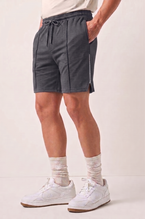 Charcoal Gray Striped Athleisure Shorts X6