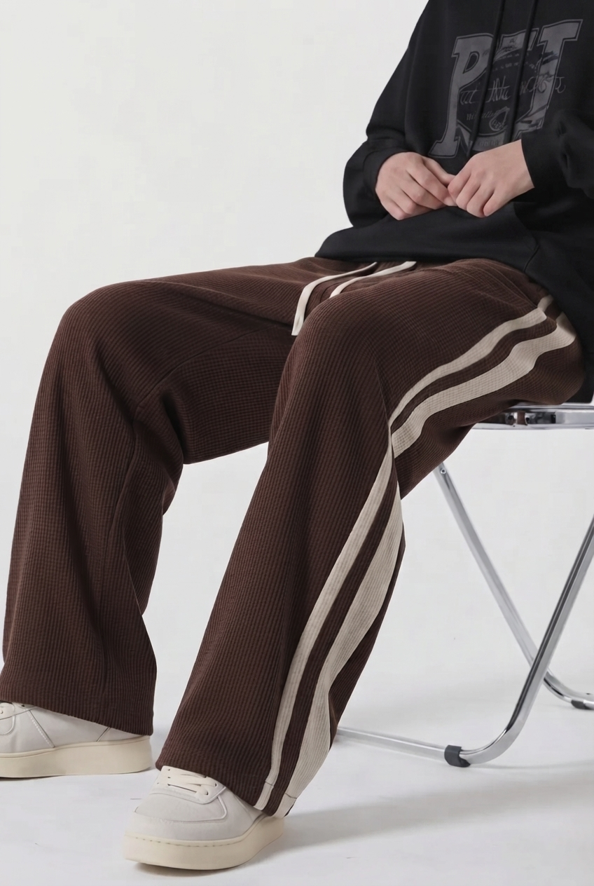 Brown Comfort Trouser White Piping - D30
