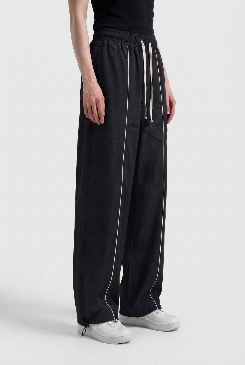 Black Comfort Trouser White Piping - D29