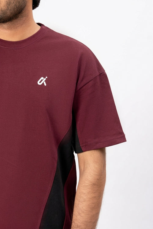 Contrast Panel Performance T-Shirt – Maroon & Black T3
