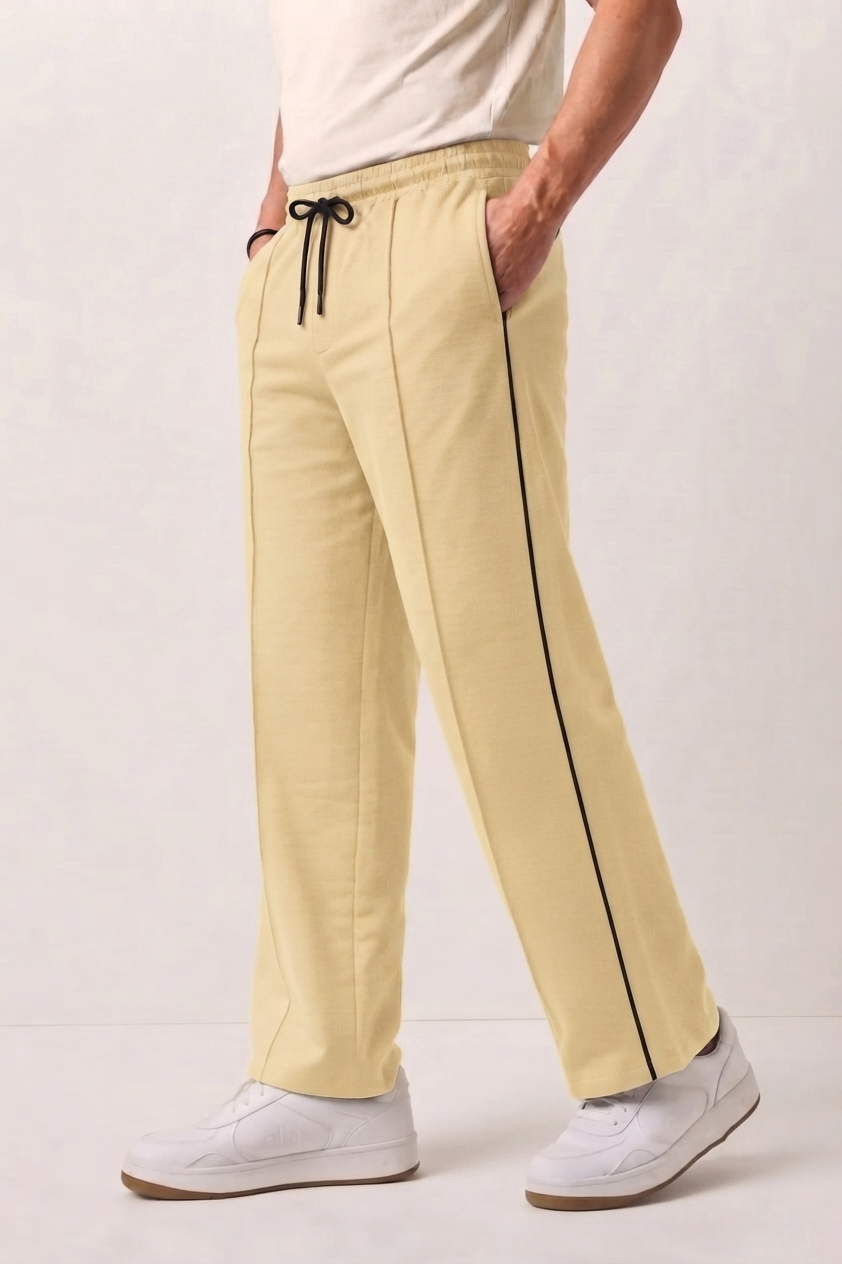 Cream Wide-Leg Comfort Trouser Black Piping - D25