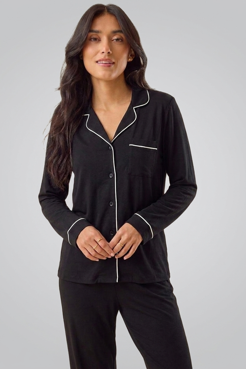 Classic Black Loose Ribbed Sleepwear Set R2