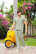 Light Green Half-Sleeve Safari Suit for Men B9