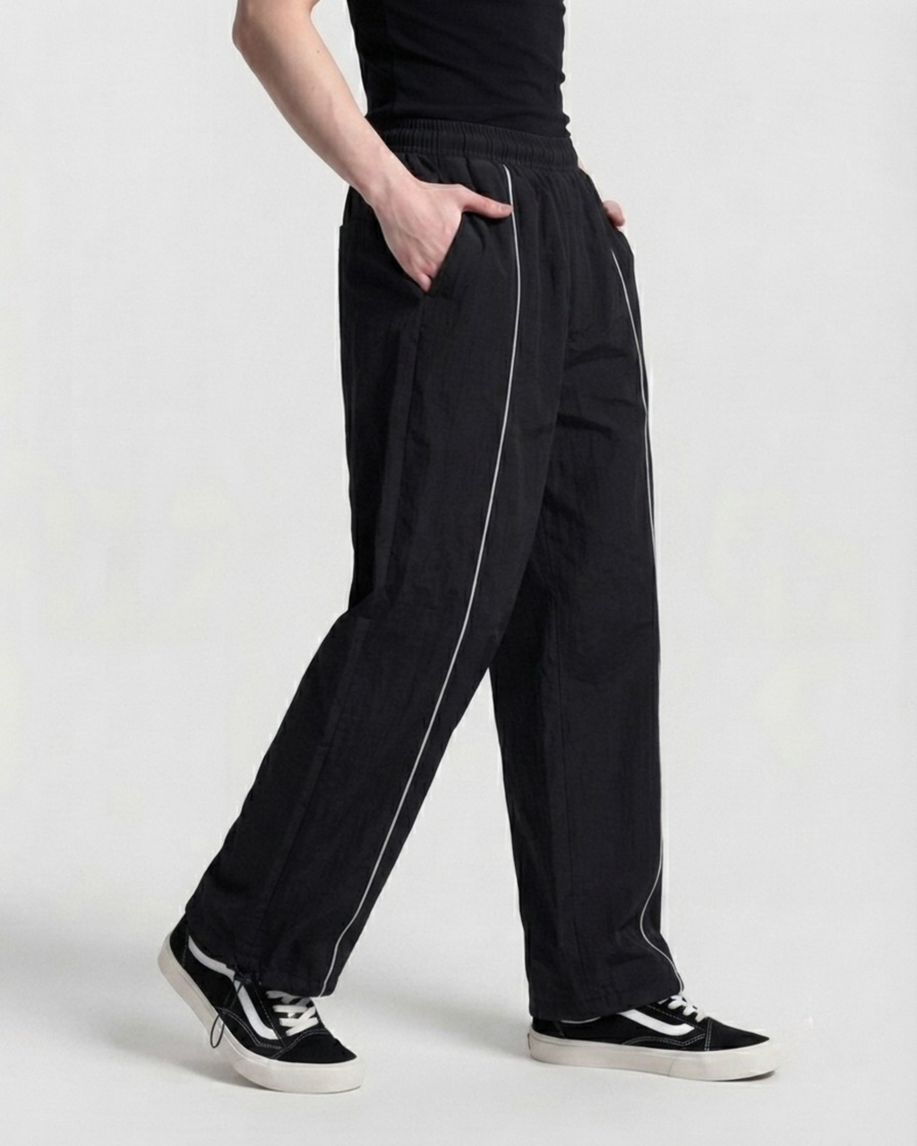 Black Comfort Trouser White Piping - D29