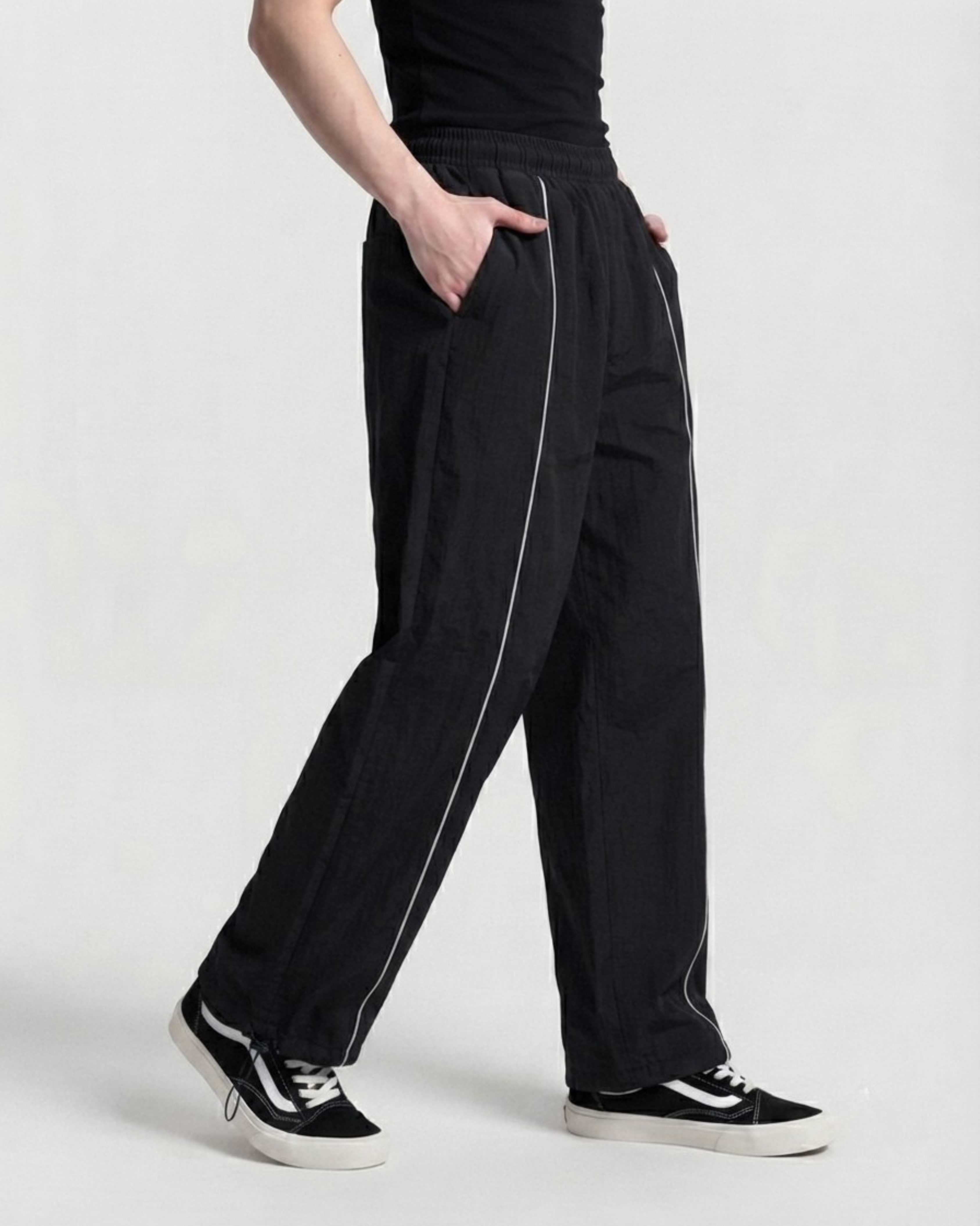 Black Comfort Trouser White Piping - D29